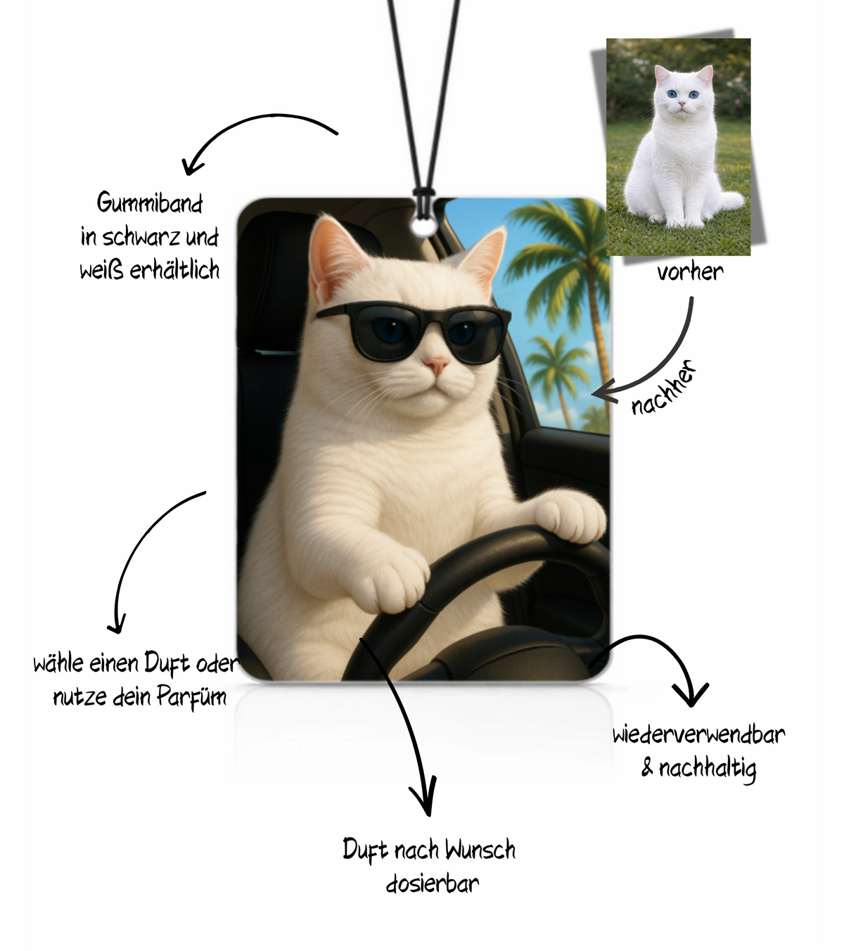Katze am Steuer - Personalisierter Duftbaum